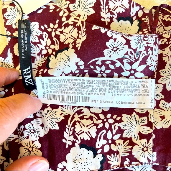 Zara Floral Crop Top Bralette Oversized Buckle Smocked Sleeveless Red White Sz M - Picture 7 of 8